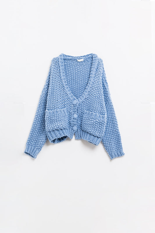 Veste surdimensionnée en maille épaisse bleu clair avec poches
