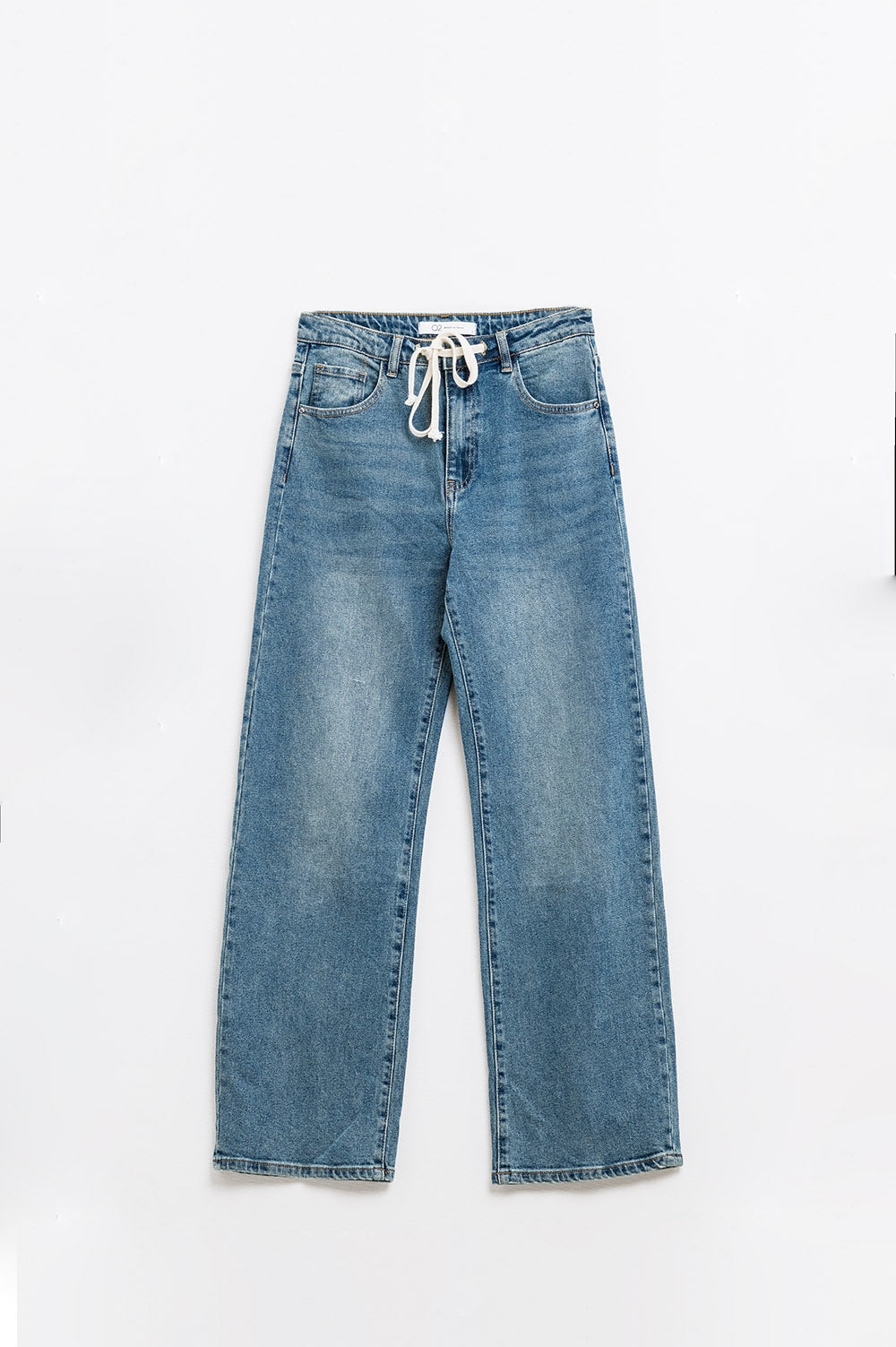 Jean droit bleu avec cordon de serrage