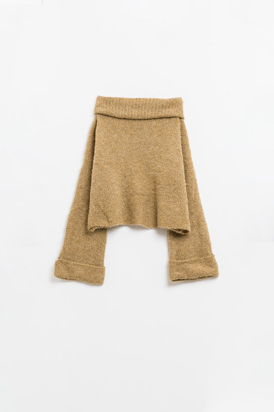 pull à col montant en tricot doux de couleur camel