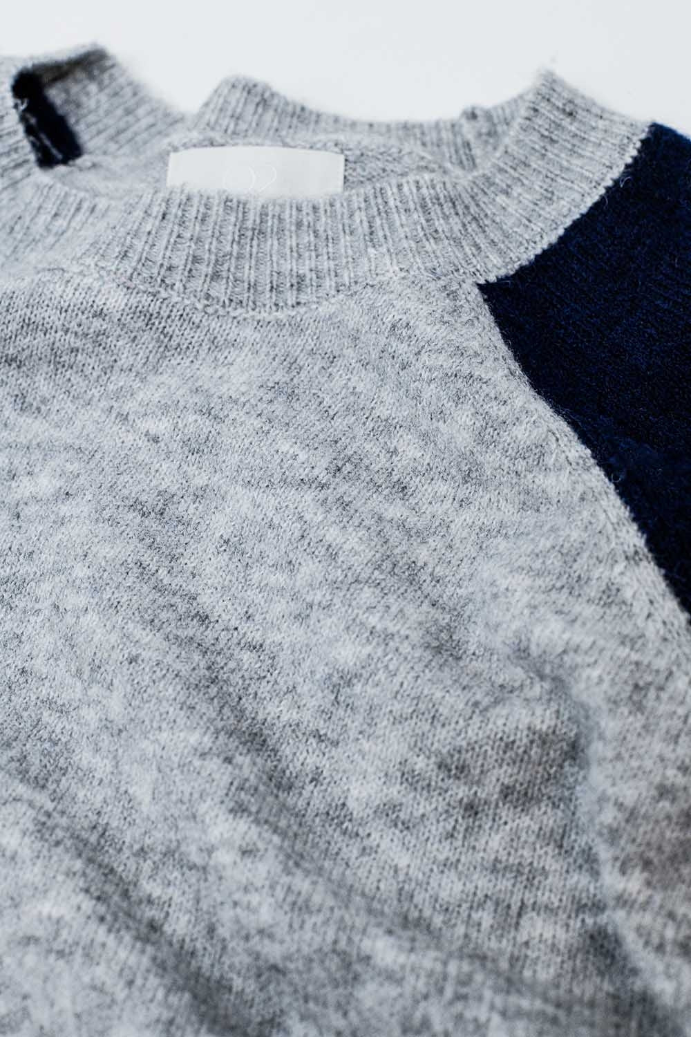 pullover à manches raglan bicolore en marine et gris