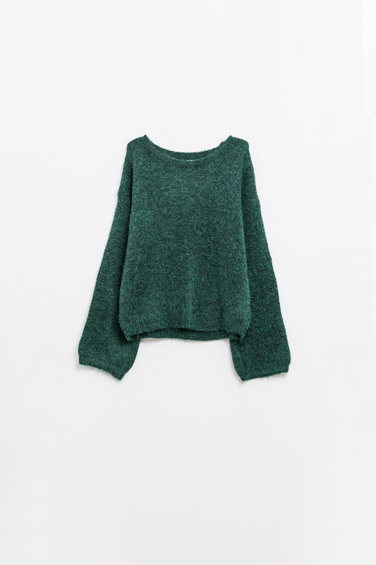 Pull douillet à manches ballon en vert émeraude
