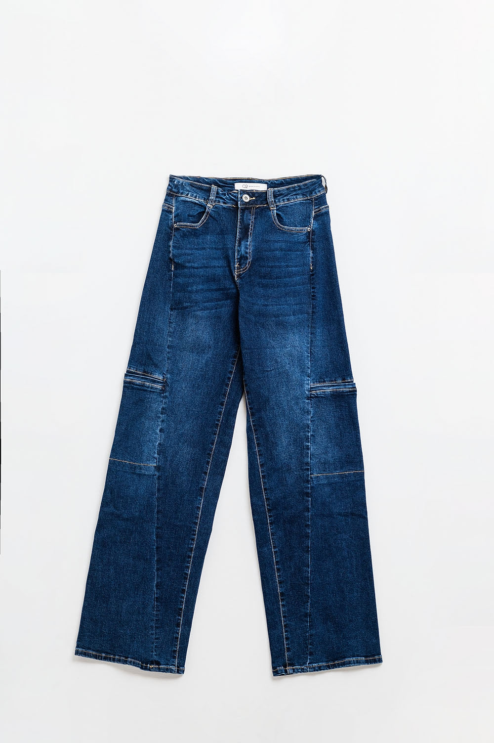 Jeans taille haute à jambes larges avec poches latérales