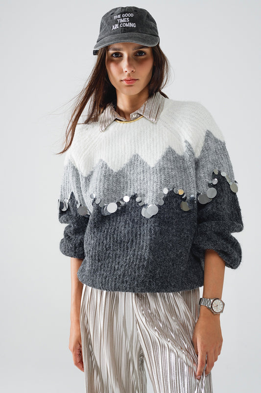 Pull à chevrons avec détails de paillettes en gris