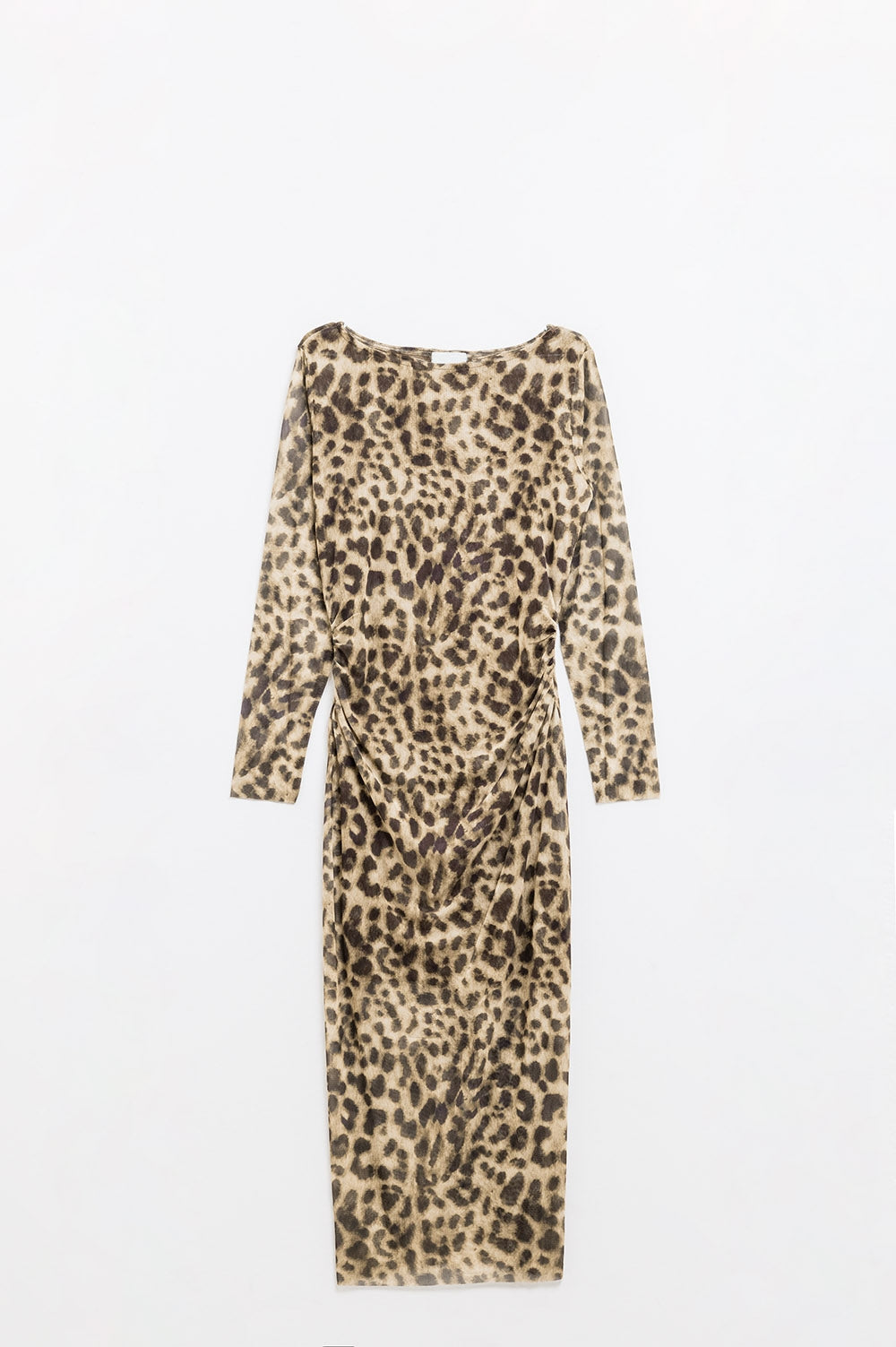 robe midi bodycon à manches longues transparentes et imprimé léopard