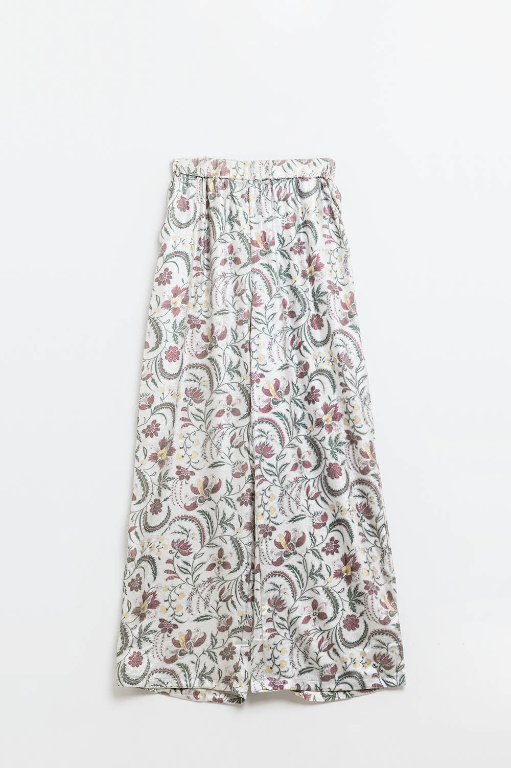 pantalon en satin imprimé de fleurs grises