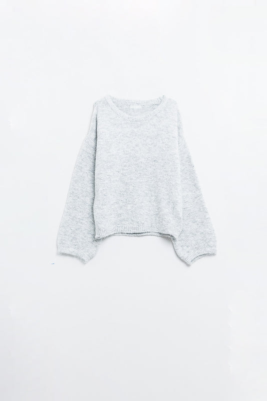 Pull douillet à manches ballon en gris clair