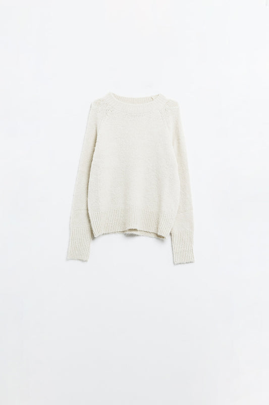 Pull ras du cou en tricot basique de couleur crème