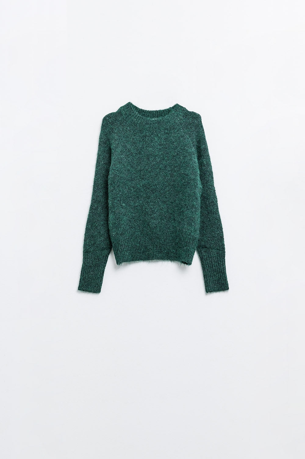 Pull ras du cou en tricot basique vert émeraude