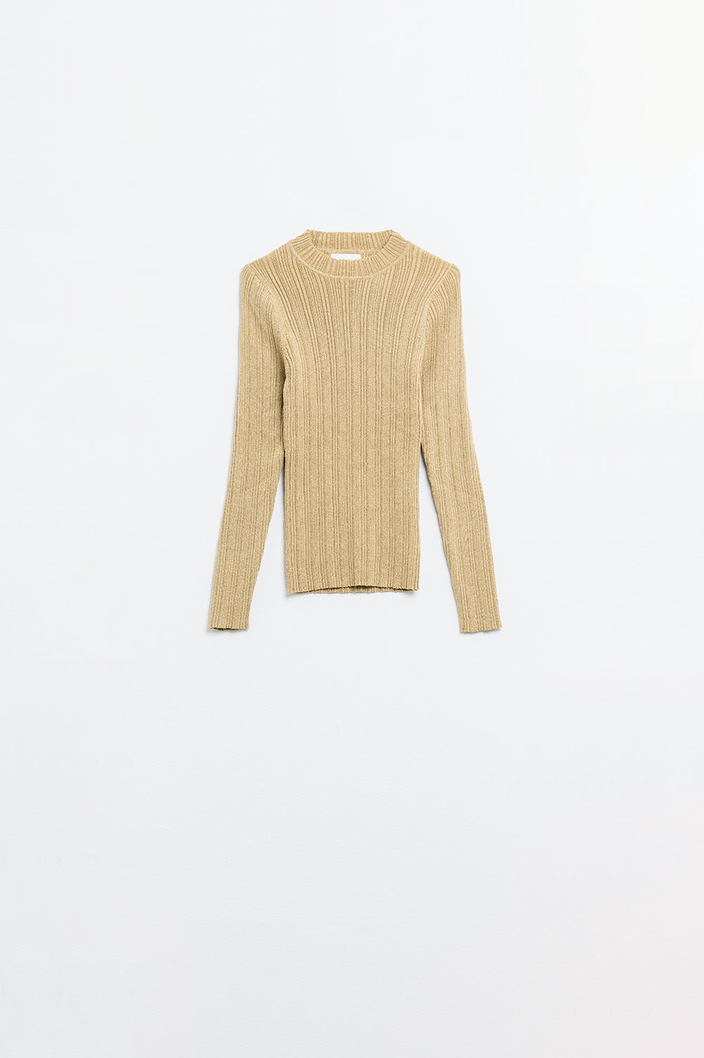 Pull côtelé ajusté en beige avec détails en fil d'argent