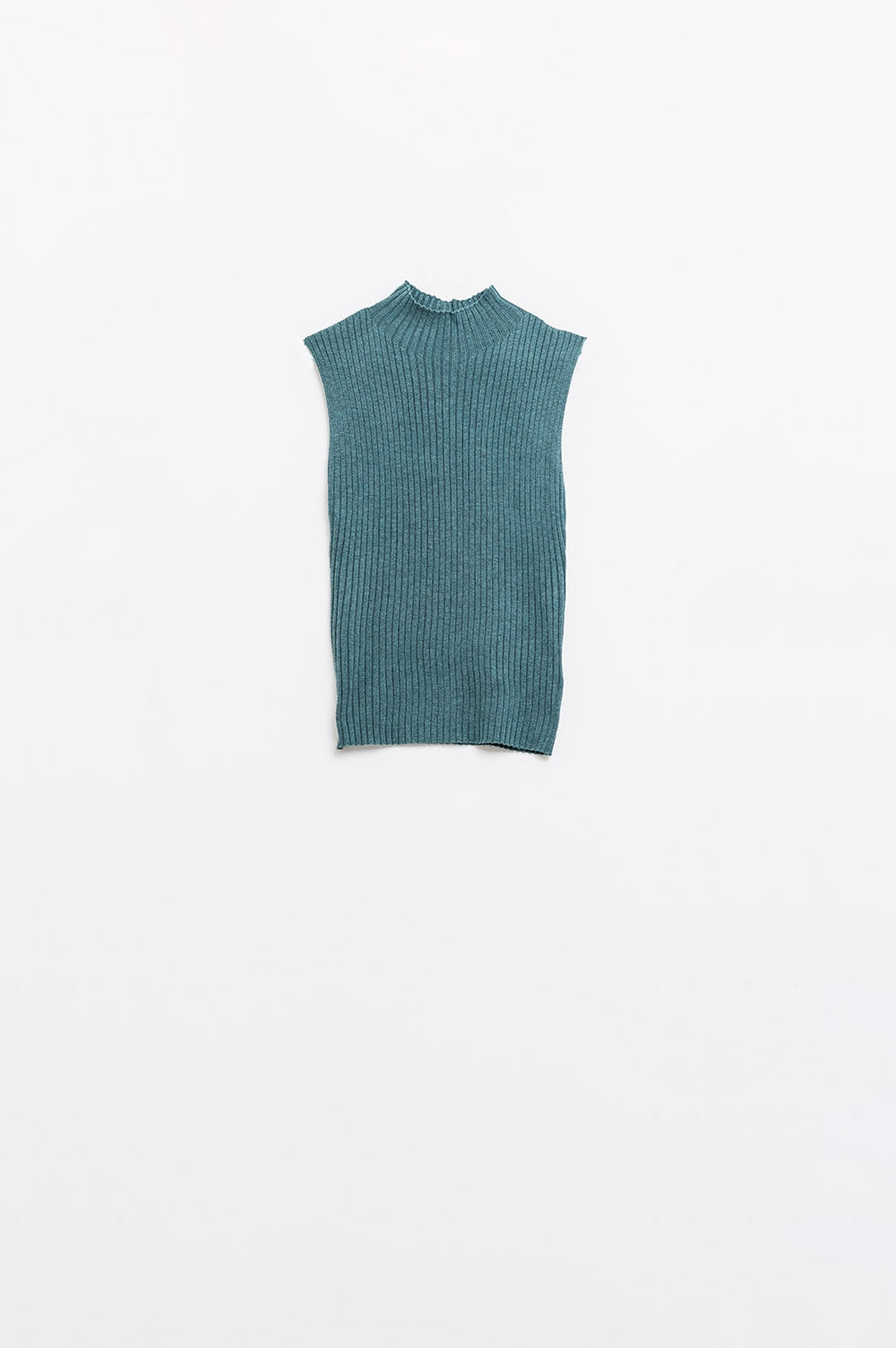Pull sans manches en laine finement tricotée vert
