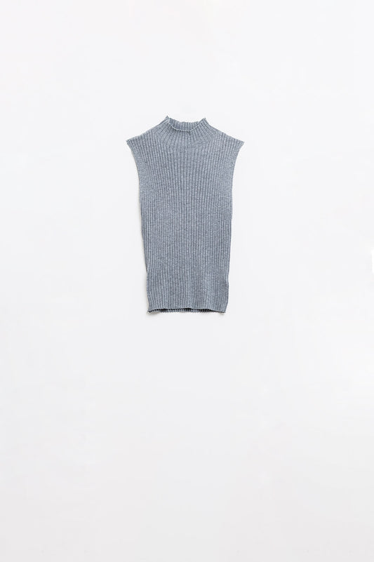 Pull sans manches en laine à maille fine gris