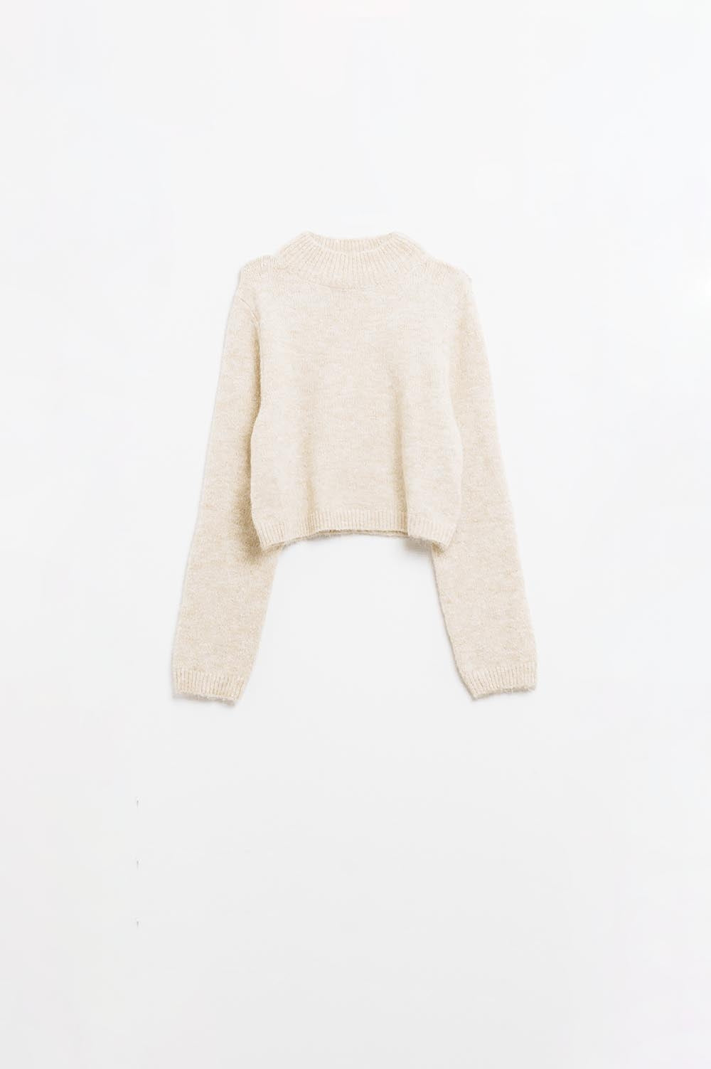 Maillot beige à manches longues et dos ouvert