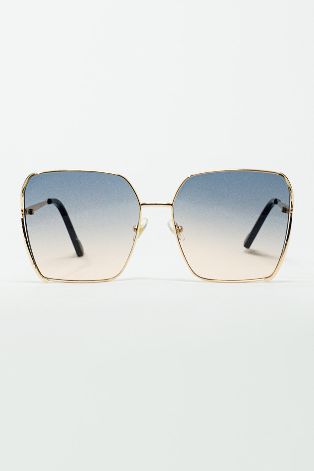 Lunettes de soleil carrées surdimensionnées en métal verre bleu dégradé