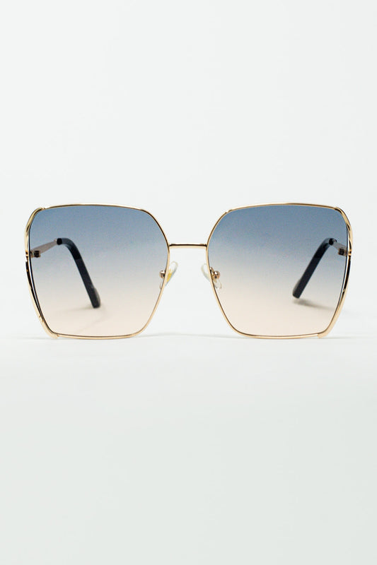 Lunettes de soleil carrées surdimensionnées en métal verre bleu dégradé