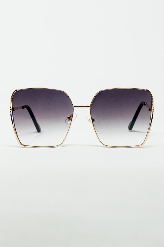 Lunettes de soleil carrées surdimensionnées en métal avec verres noirs dégradés