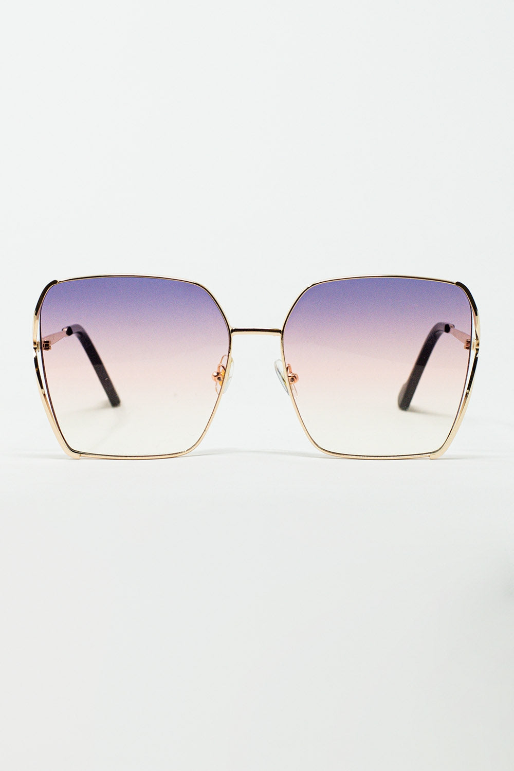 Lunettes de soleil carrées surdimensionnées en métal avec verre dégradé violet