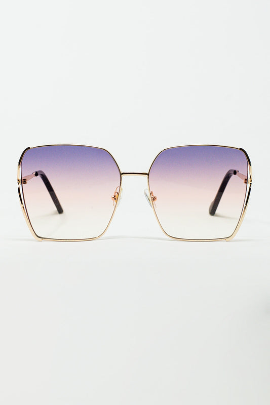 Lunettes de soleil carrées surdimensionnées en métal avec verre dégradé violet