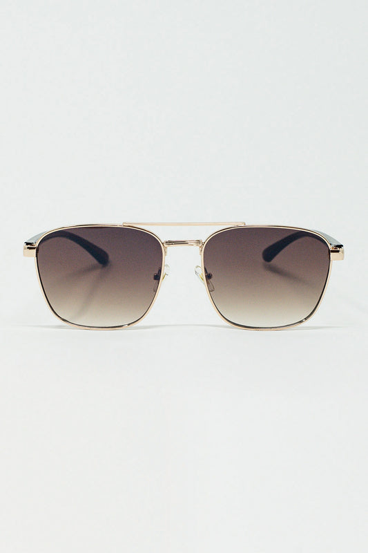 Lunettes de soleil en métal quadrillé verre fumé marron