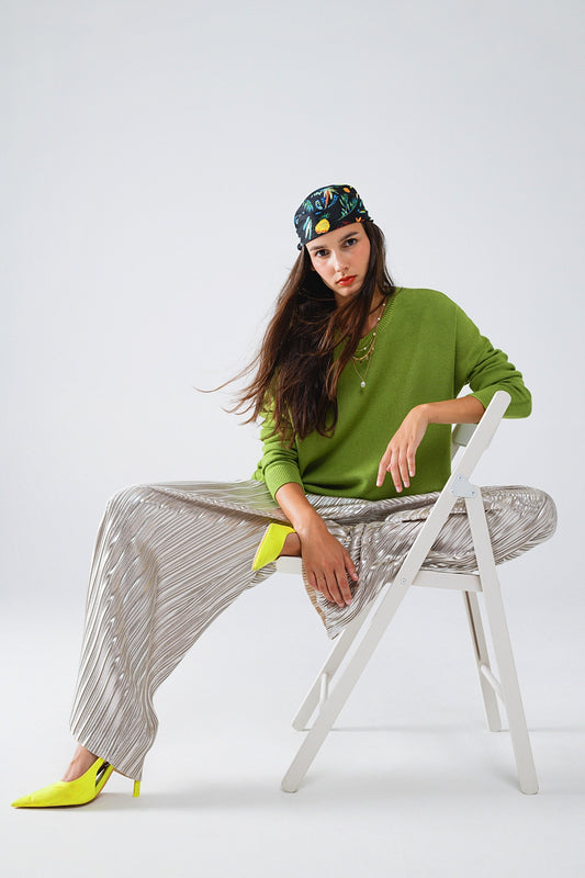 Pull oversize à col ras du cou et à manches longues en vert olive