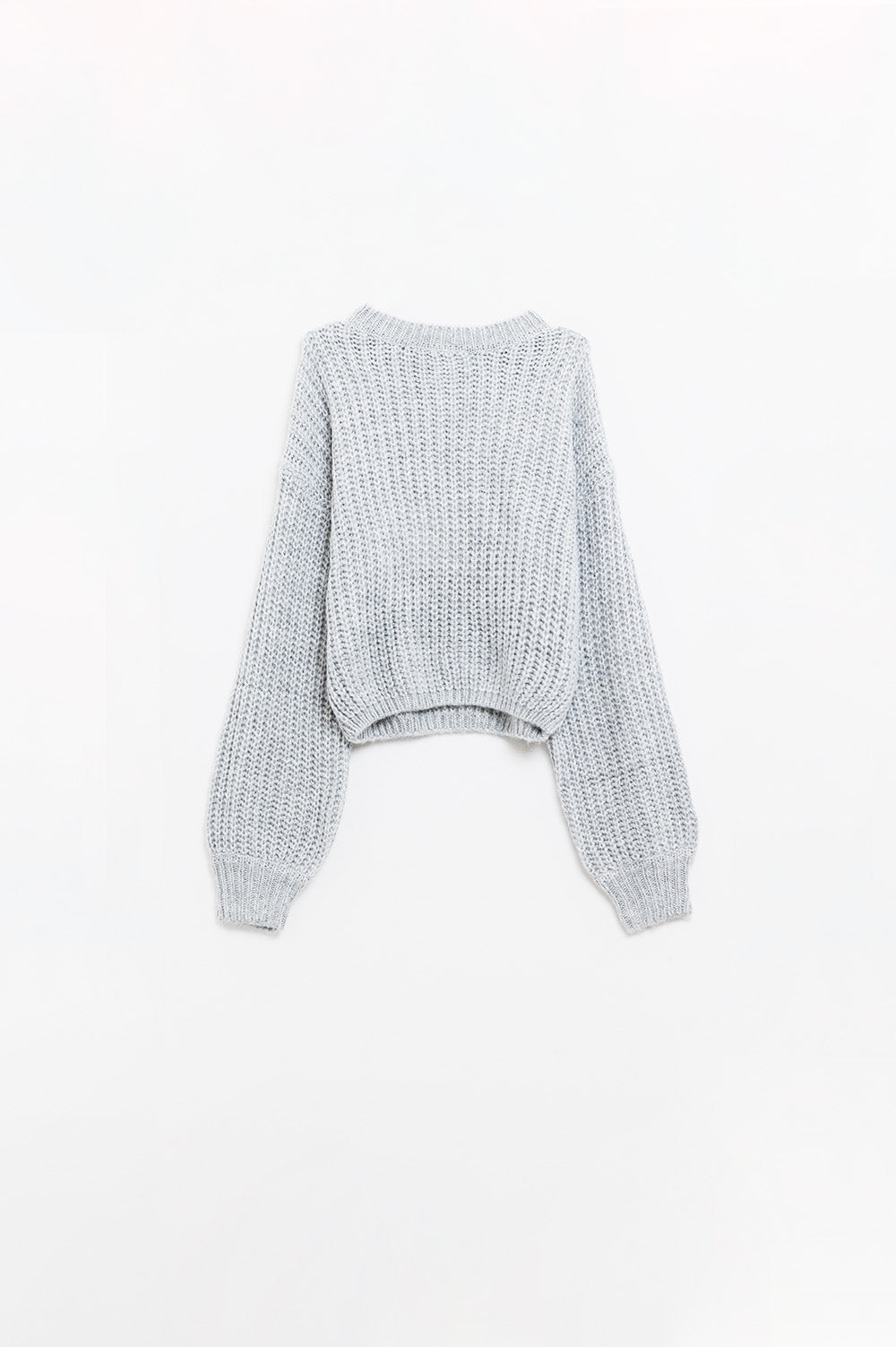Pull en grosse maille gris clair à manches ballon