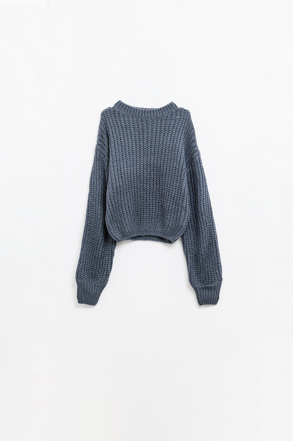 Pull en grosse maille gris foncé à manches ballon