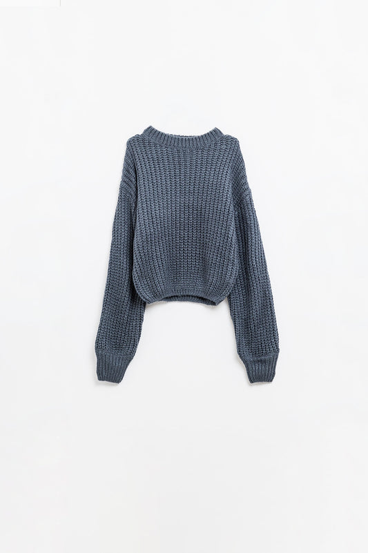 Pull en grosse maille gris foncé à manches ballon