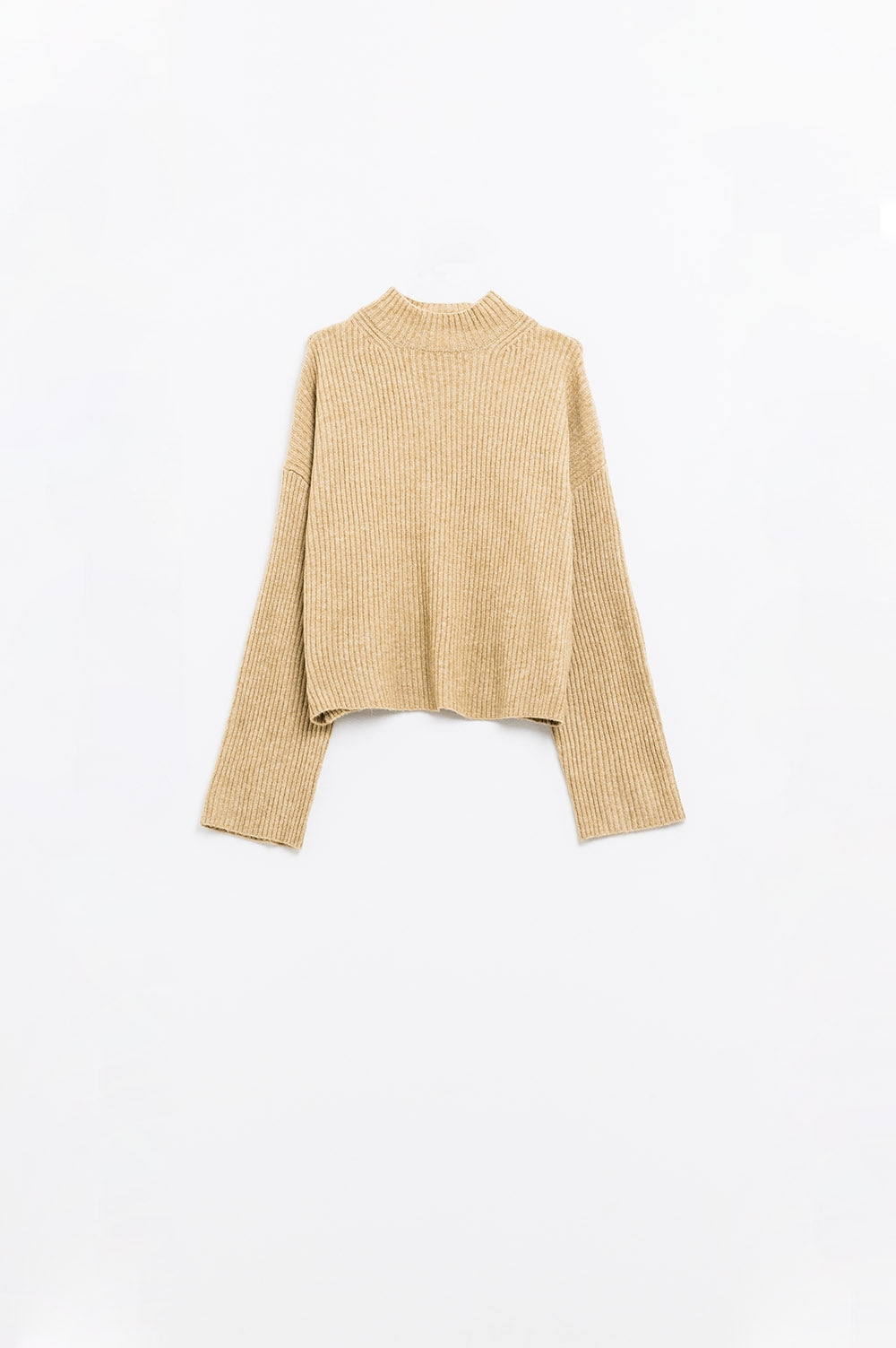 pull-over beige décontracté à col montant côtelé