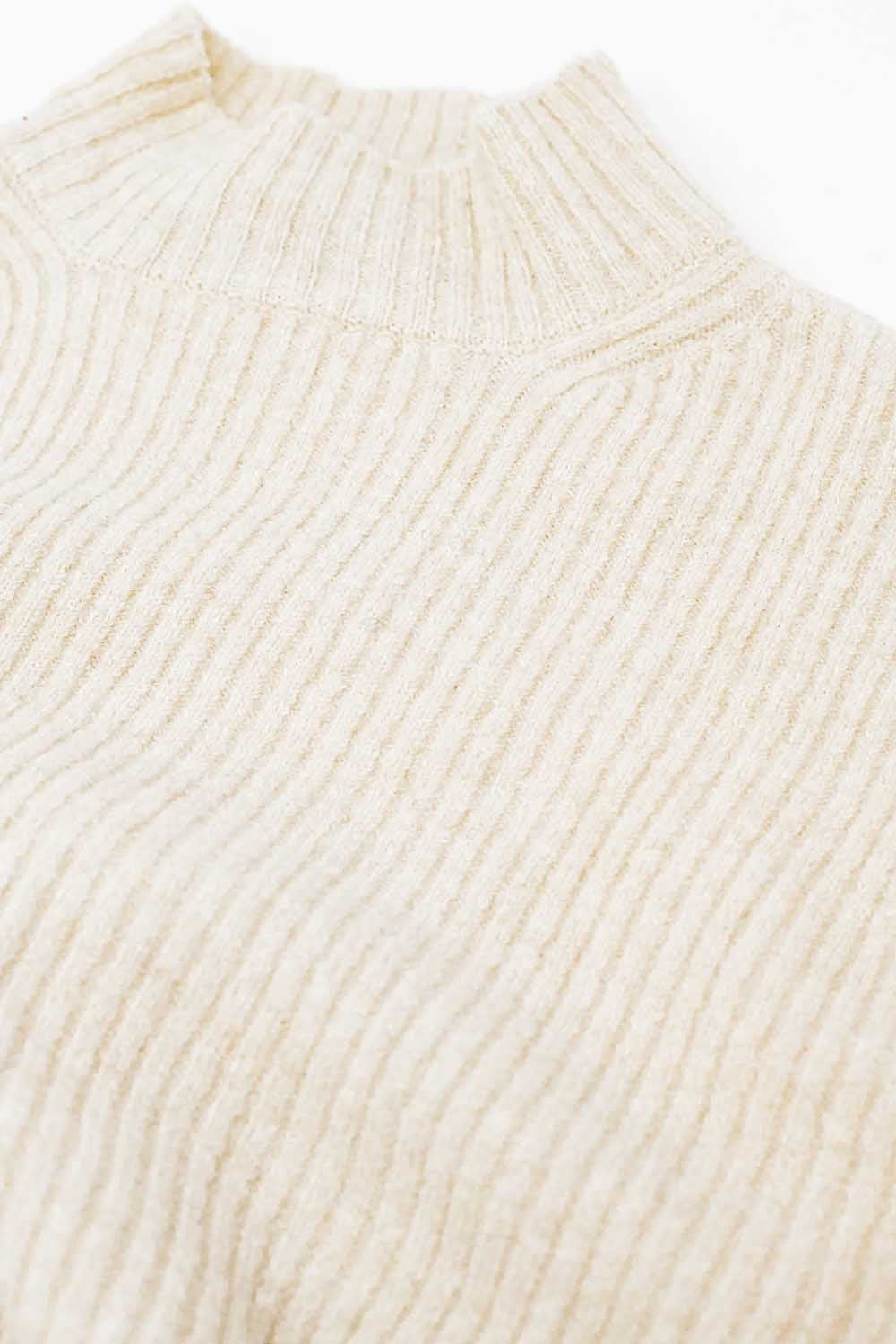 pull-over décontracté à col montant en côtes de couleur crème