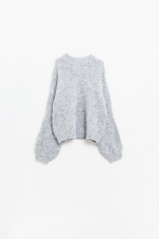 Pull gris en tricot surdimensionné avec manches ballon