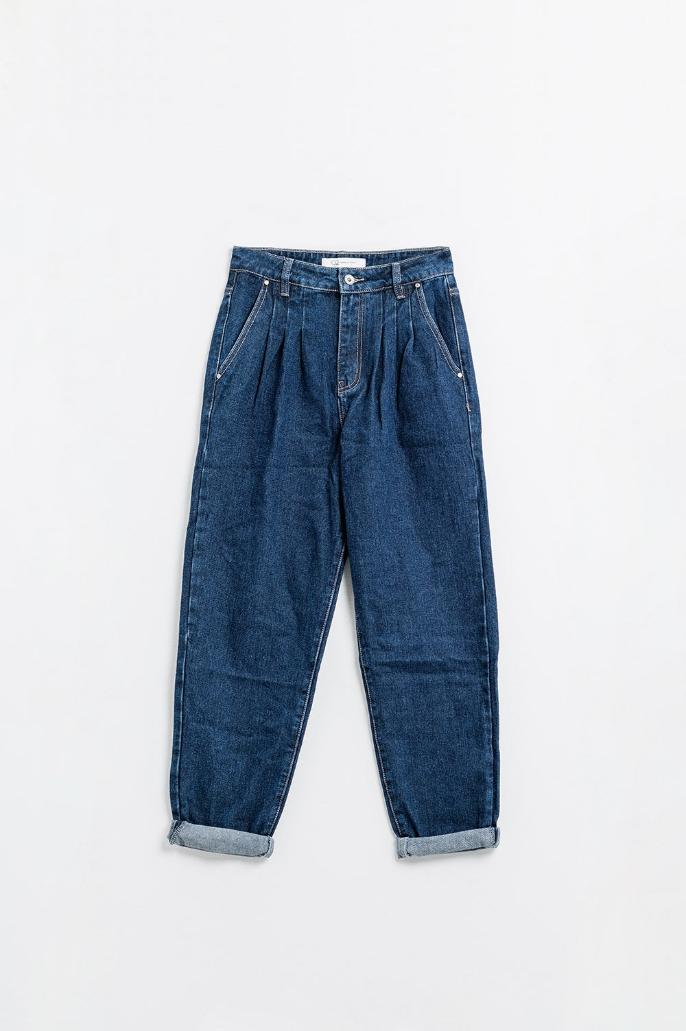 Jean coupe décontractée à plis sifflants bleu foncé