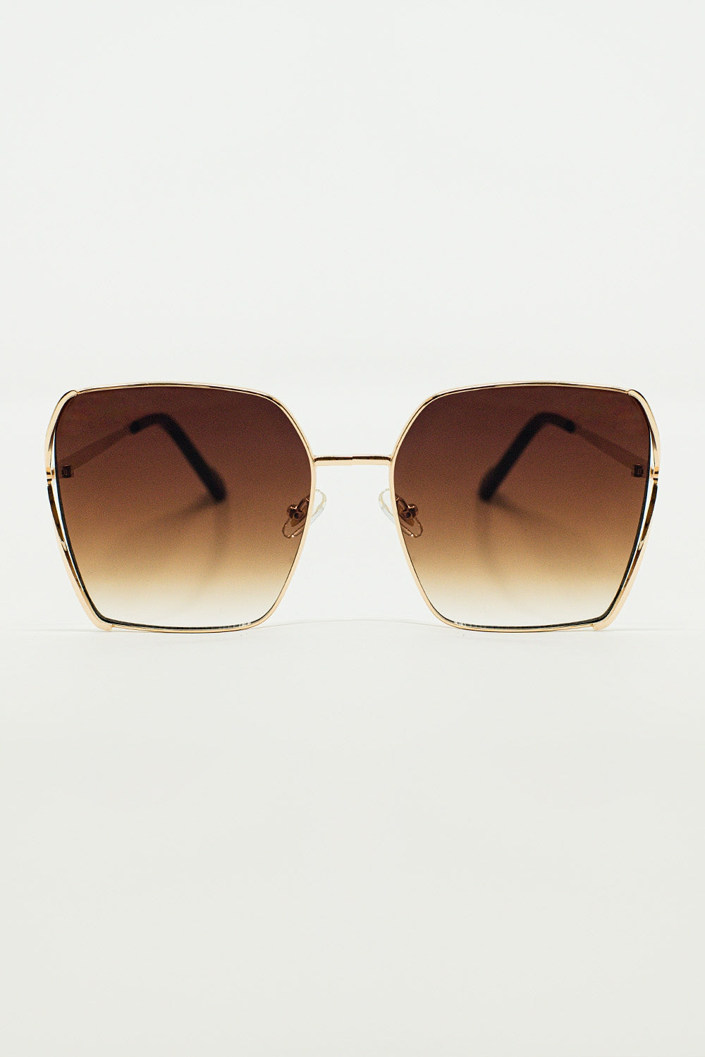 Lunettes de soleil carrées surdimensionnées en métal verre dégradé marron