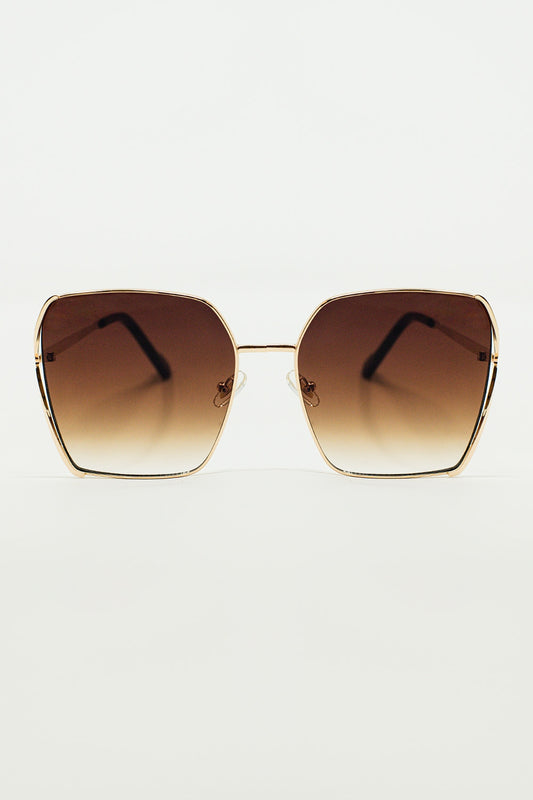 Lunettes de soleil carrées surdimensionnées en métal verre dégradé marron