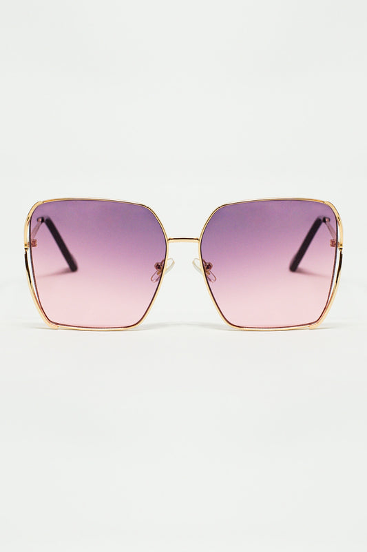 Lunettes de soleil carrées surdimensionnées en métal avec verre dégradé violet