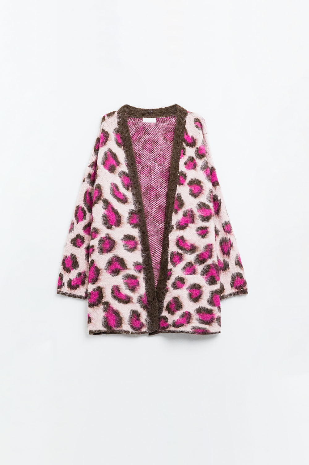 Cardigan en laine imprimé léopard rose