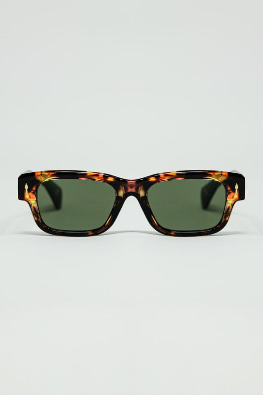 Amber Sunglasses with Dark Green Oval Lenses
