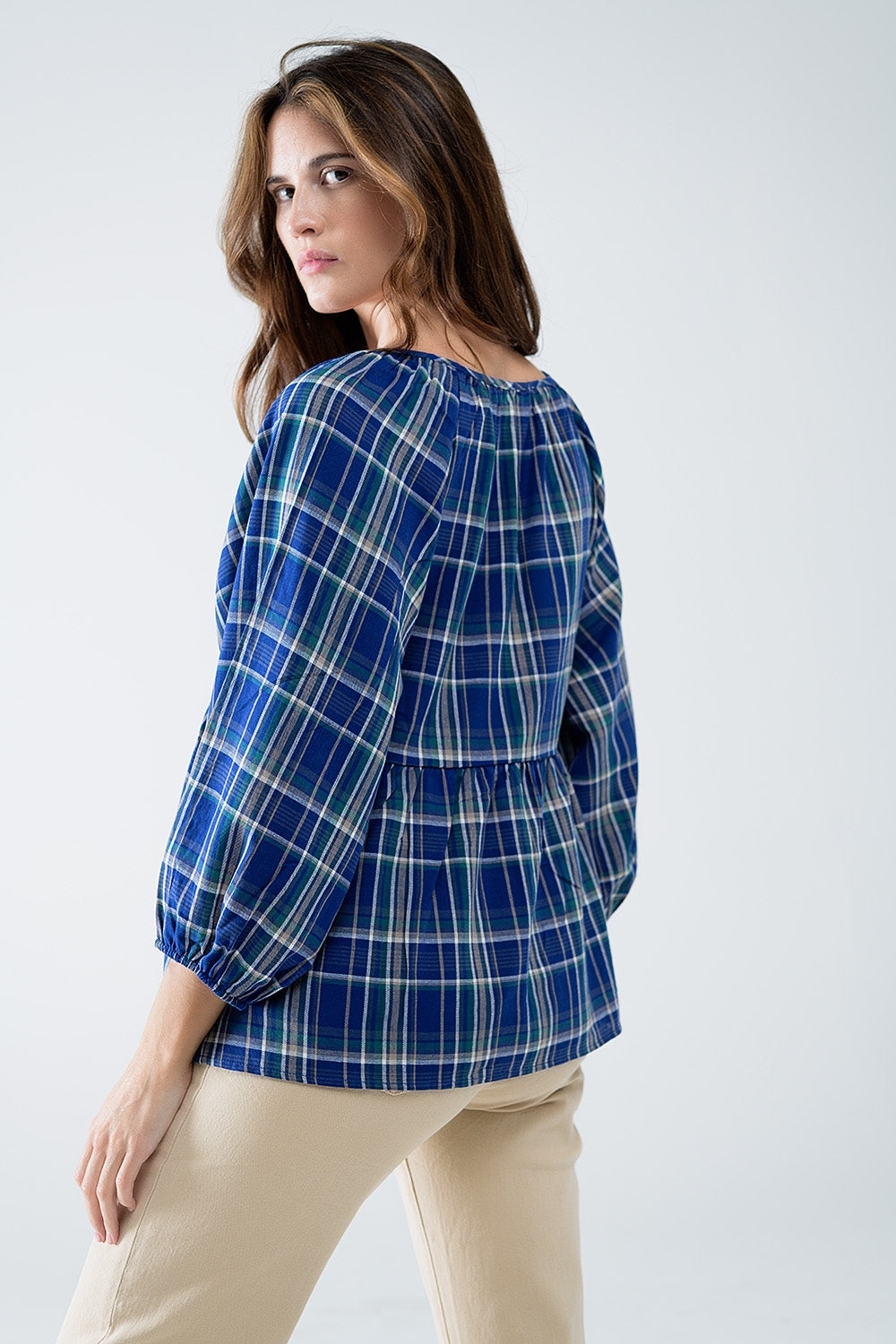 Babydoll Plaid Shirt bleu et vert