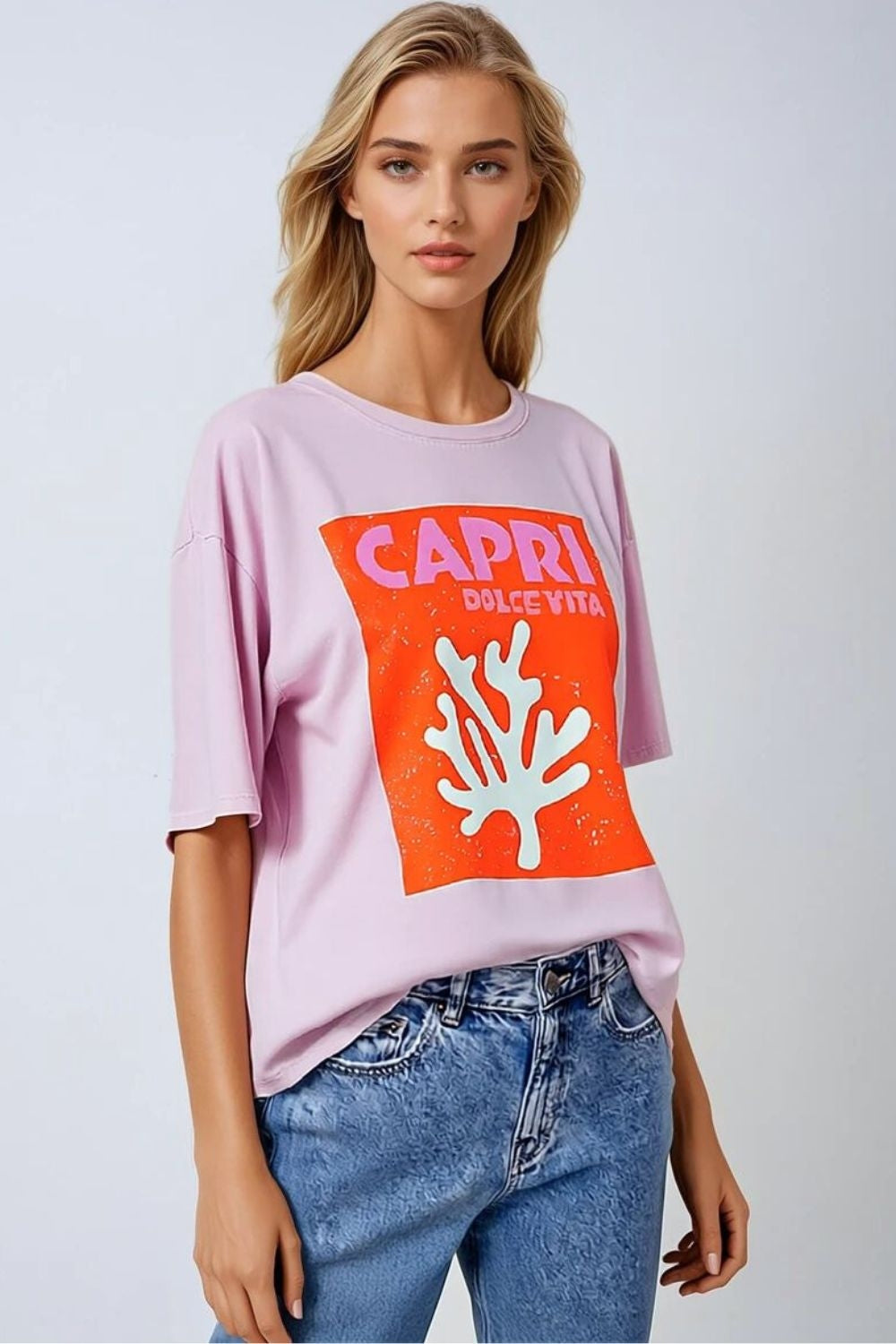 Q2 Bébé Rose Capri Dolce Vita T-shirt Fabriqué en Italie