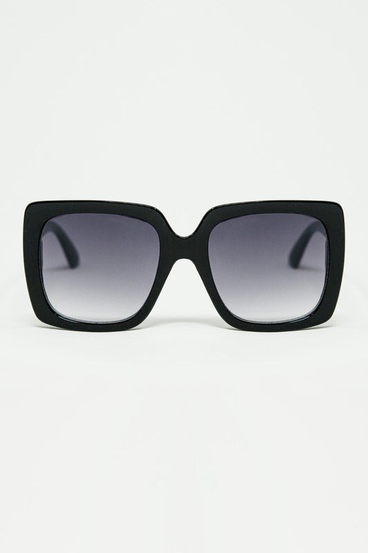 black Oversized square sunglasses with golden metallic detail