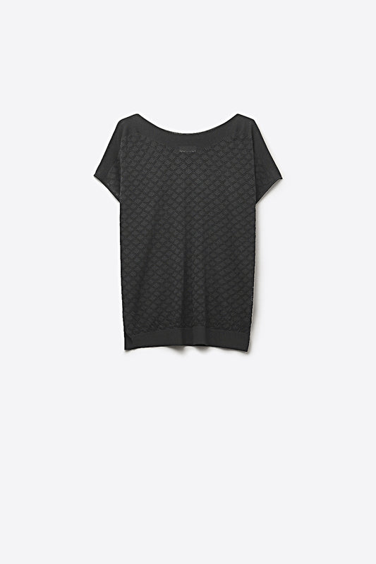 Q2 Haut en maille texturée noir à manches courtes