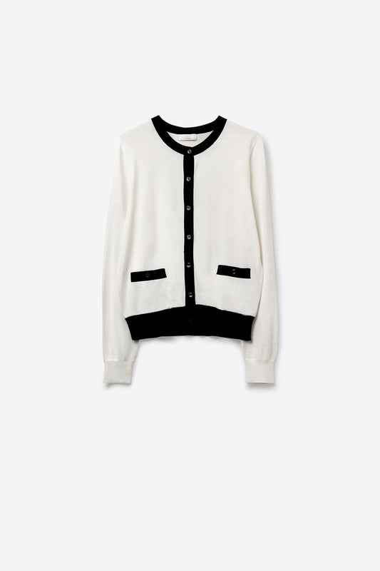 Q2 Blanc avec bordure noire Cardigan blanc avec bordure noire
