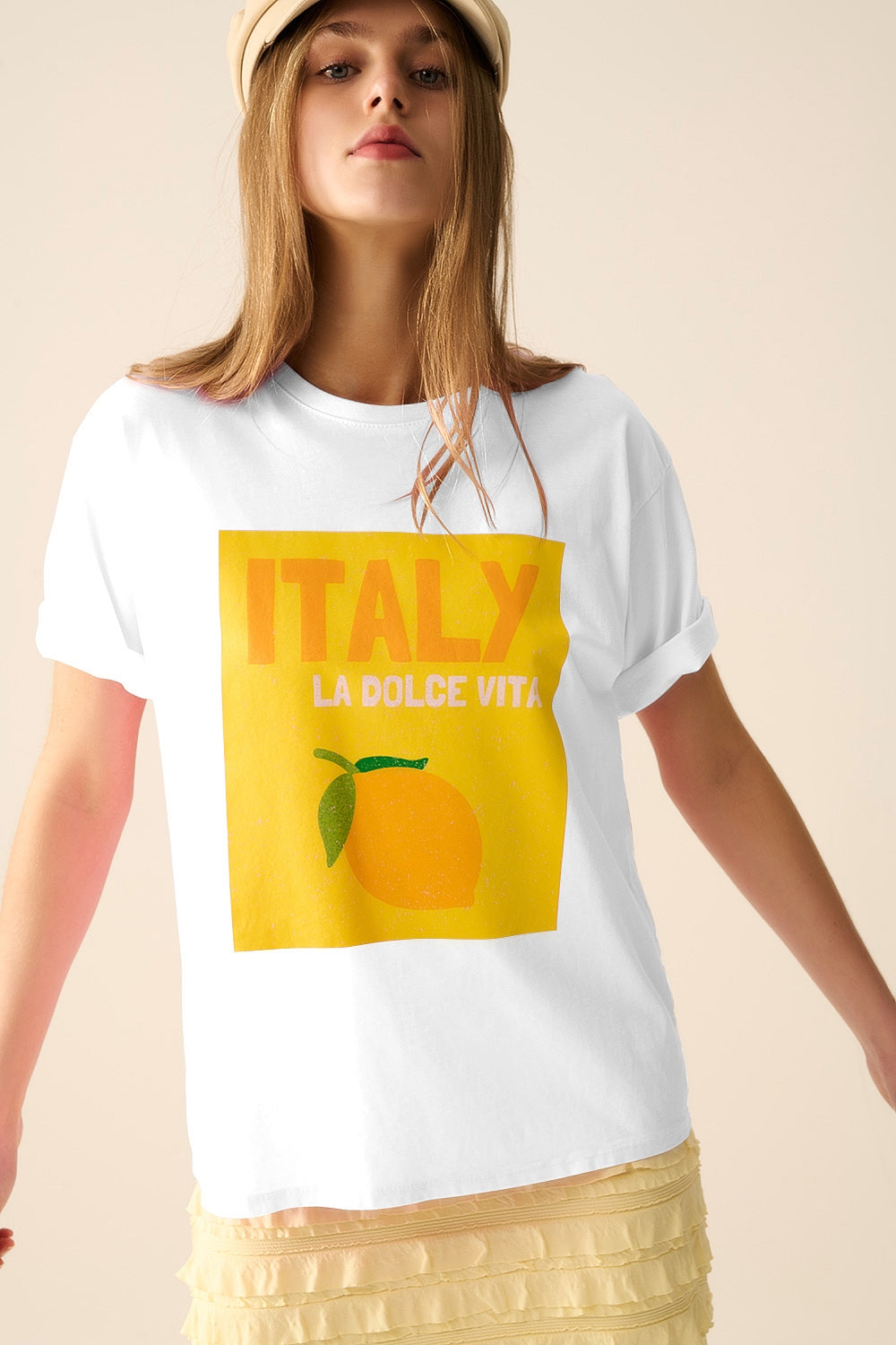 Blanc Italie Dolce Vita T-shirt avec imprimé graphique citron