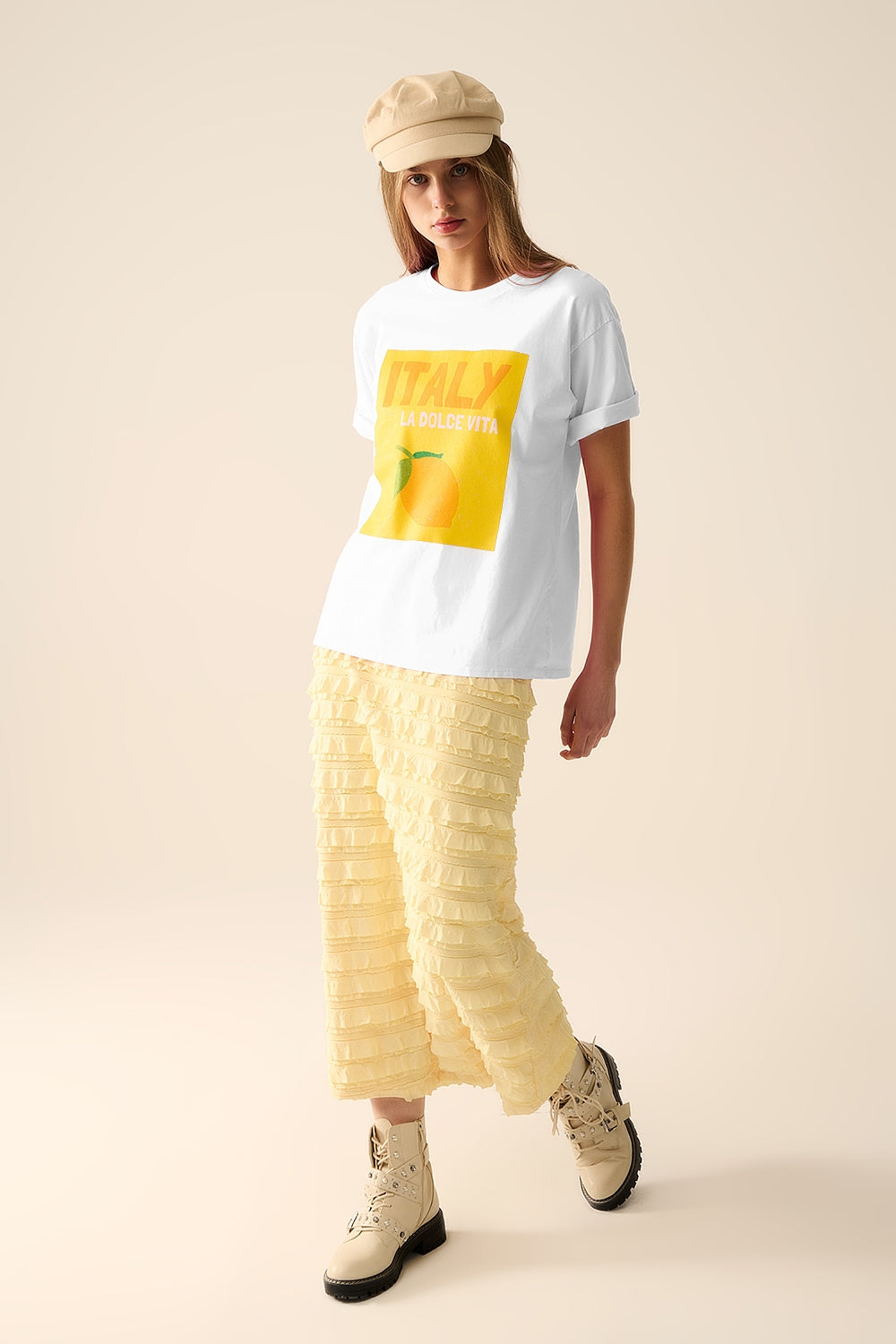 Blanc Italie Dolce Vita T-shirt avec imprimé graphique citron