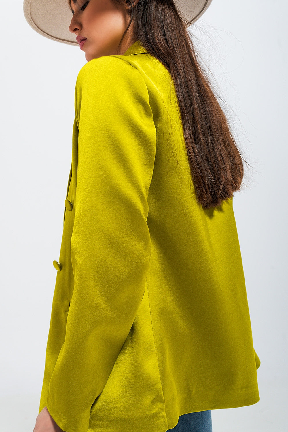 Blazer en satin à double boutonnage vert Citron