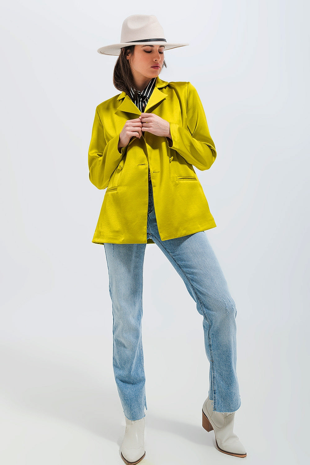 Blazer en satin à double boutonnage vert Citron