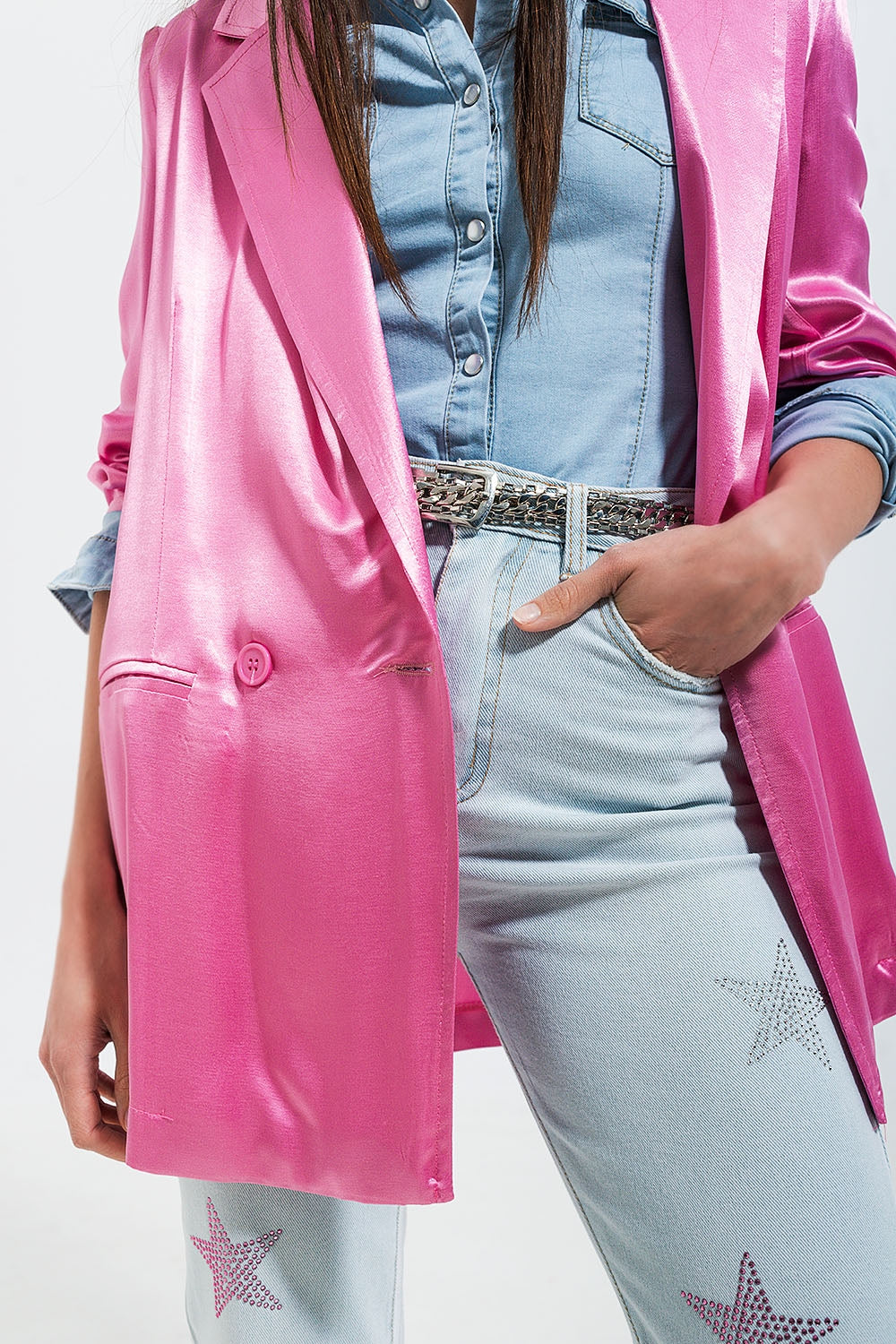 Blazer en satin rose