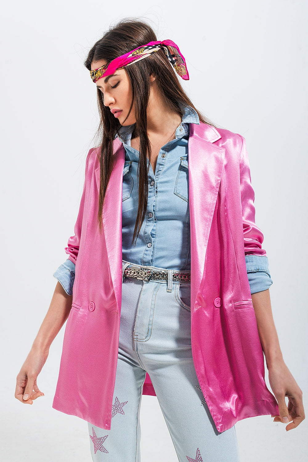 Blazer en satin rose