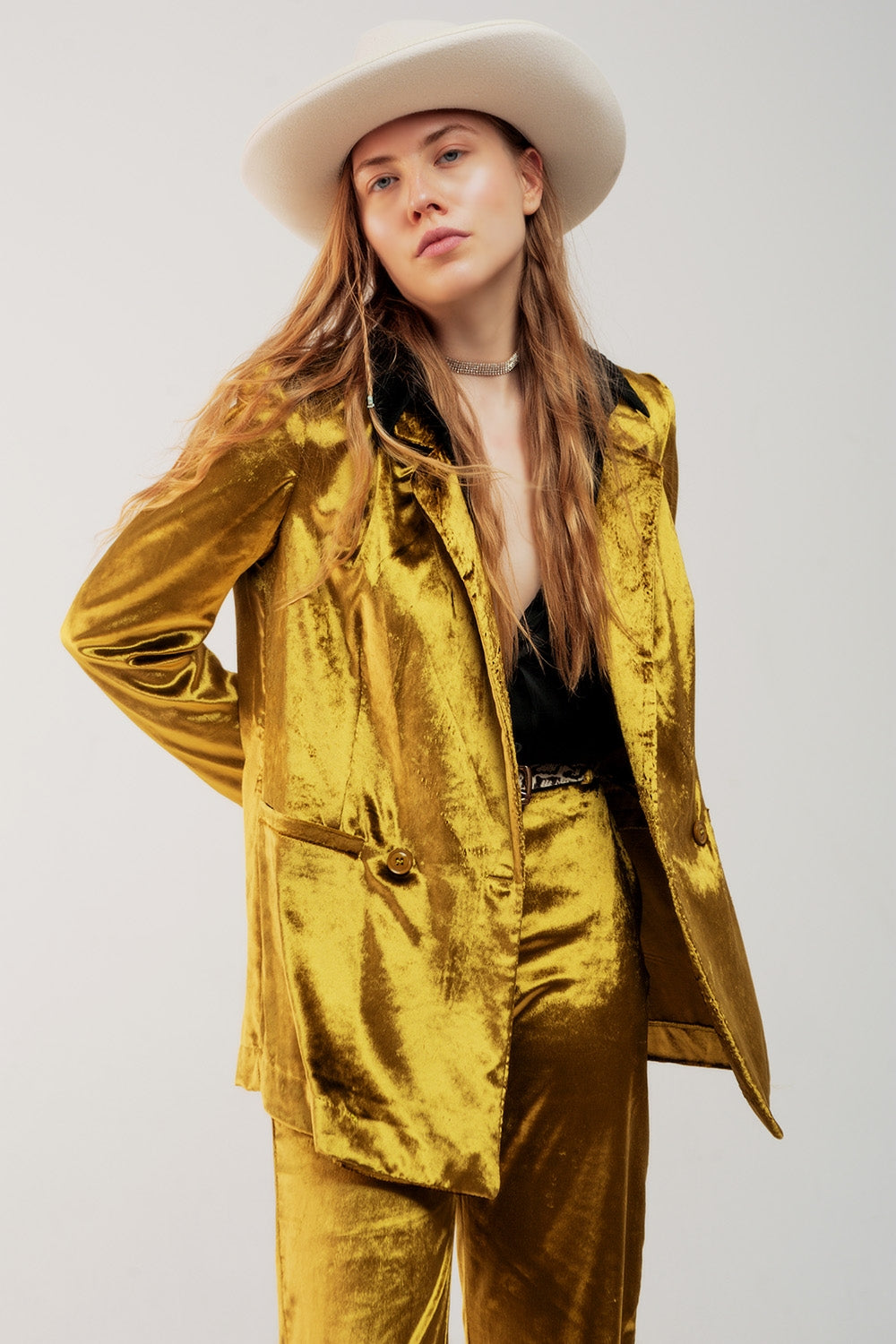 Blazer en velours oversized vert citron
