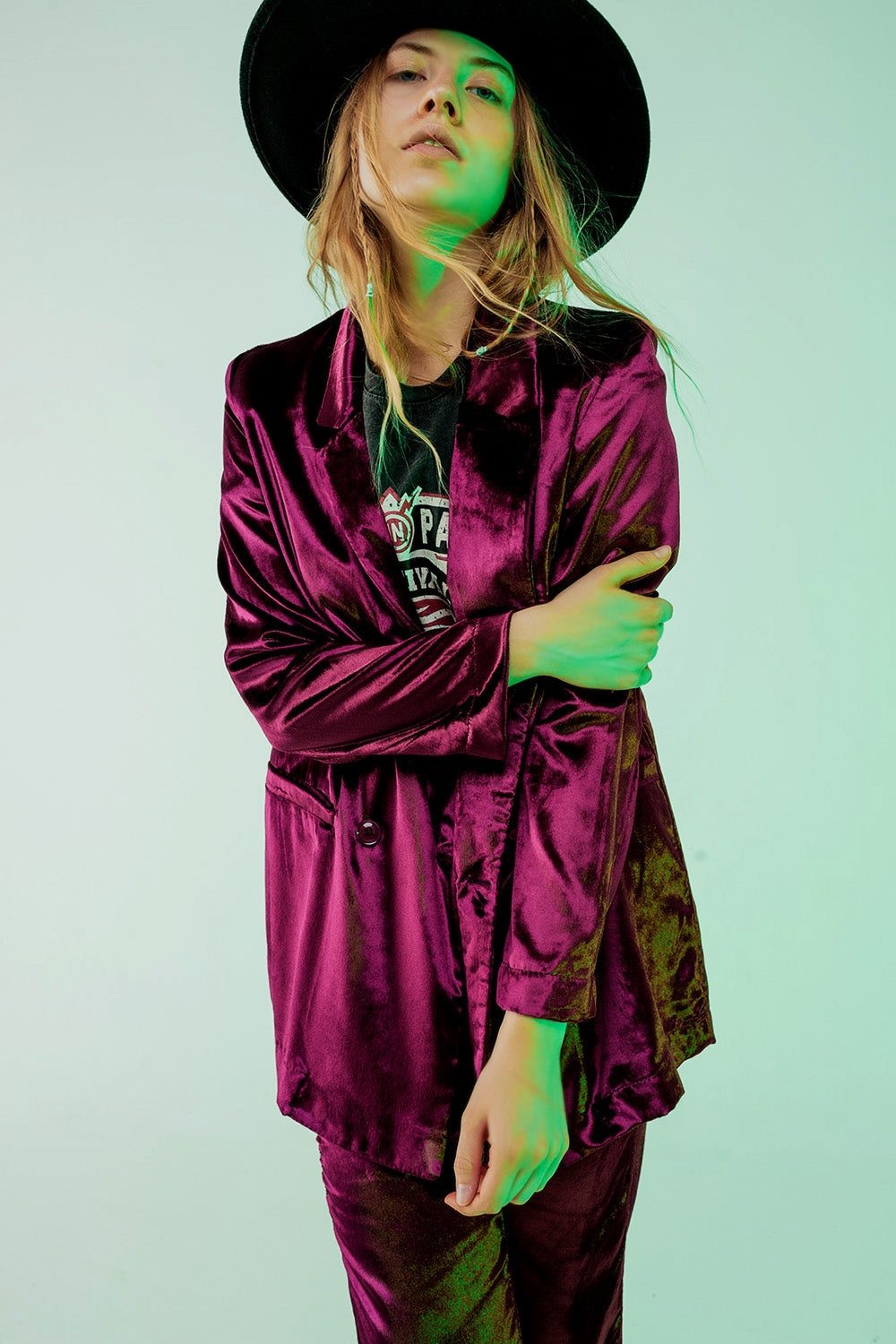 Blazer en velours oversized violet