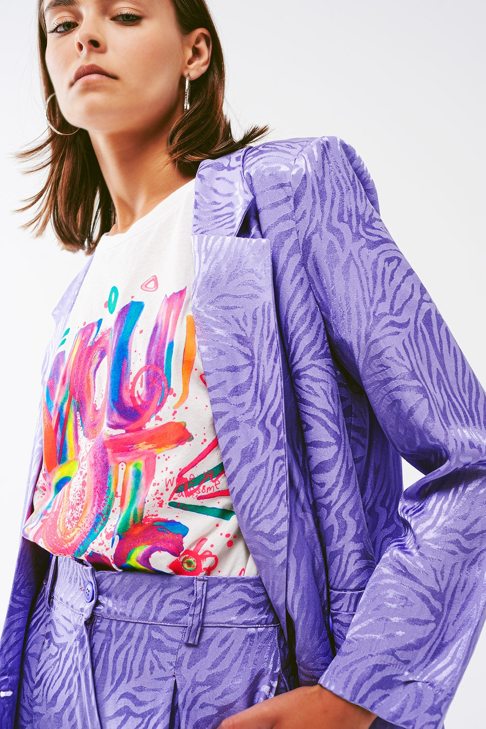 Blazer oversize à imprimé zébré en violet