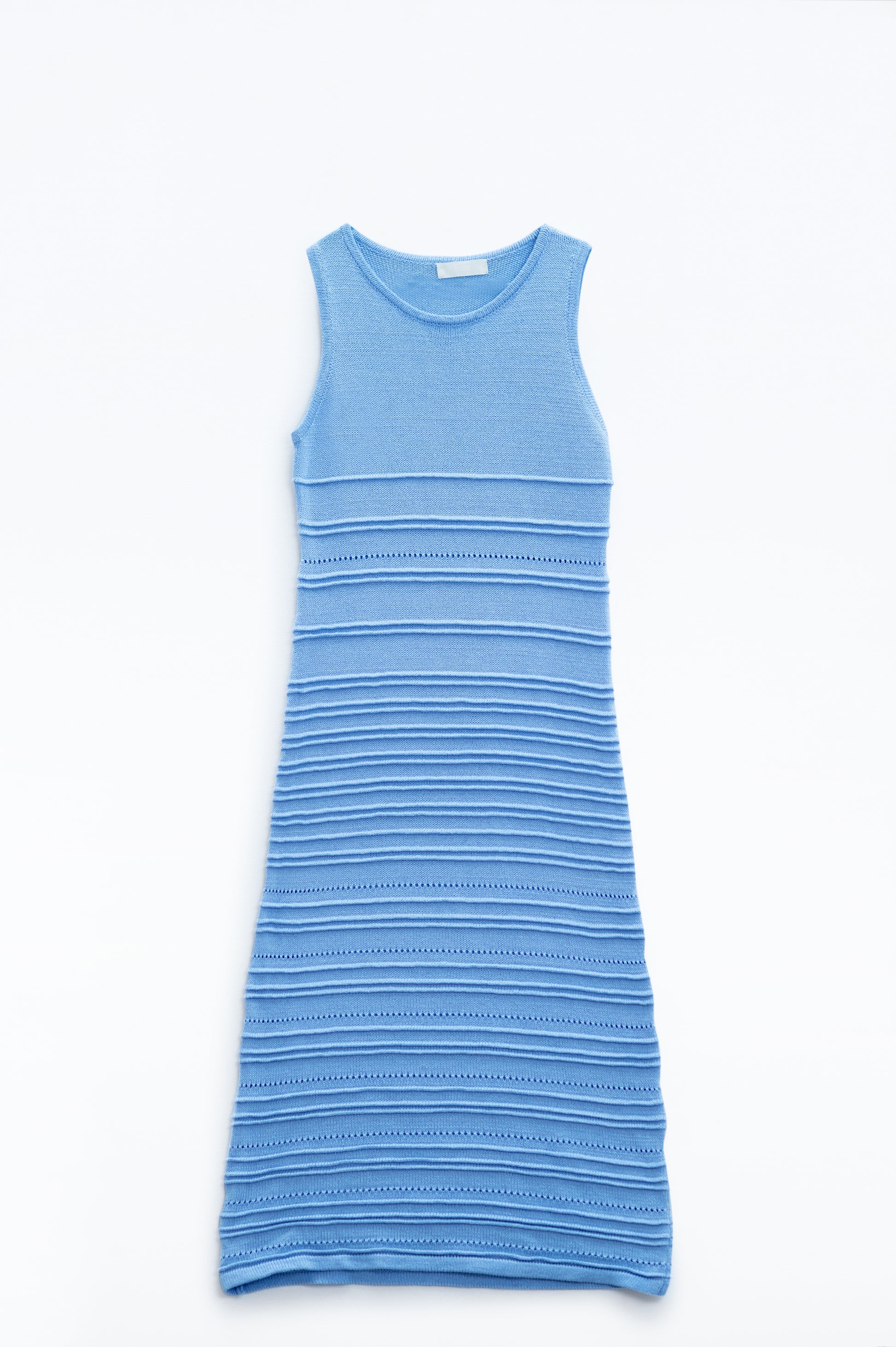 Q2 Bleu Robe longue en crochet sans manches en tricot